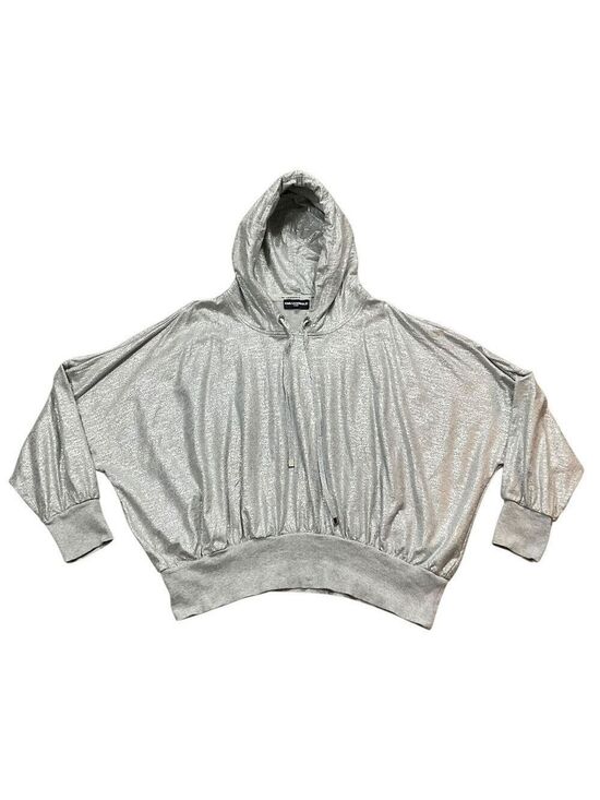 Karl Lagerfeld Tops - Karl Lagerfeld Paris Large Foiled Metallic Hoodie Light Heather silver
